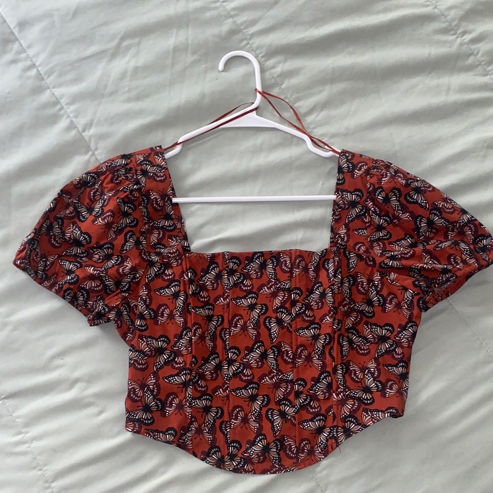 Butterfly Patterned Women's Blouse in Red